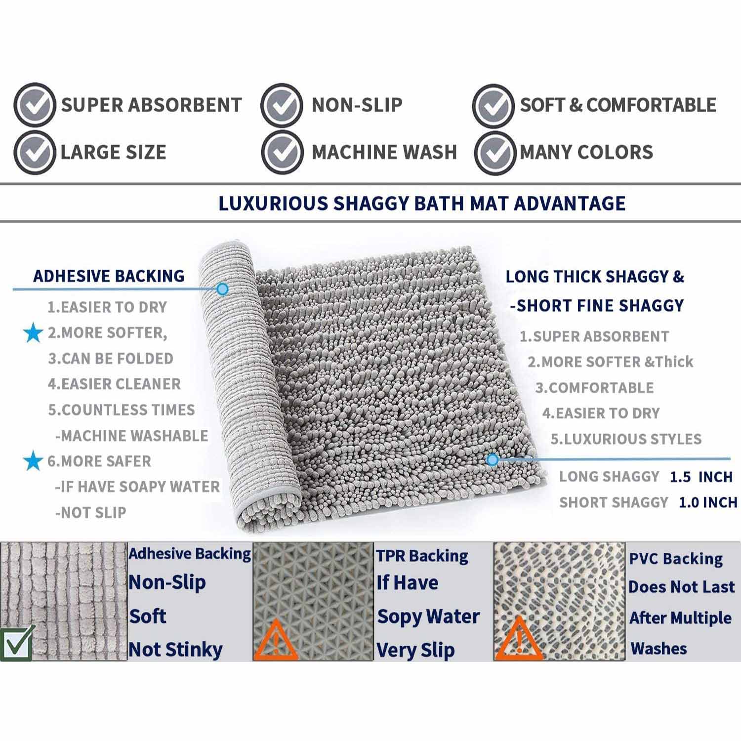 Extra Long Bath Mat Non Slip Washable Water Absorbent Thick Large